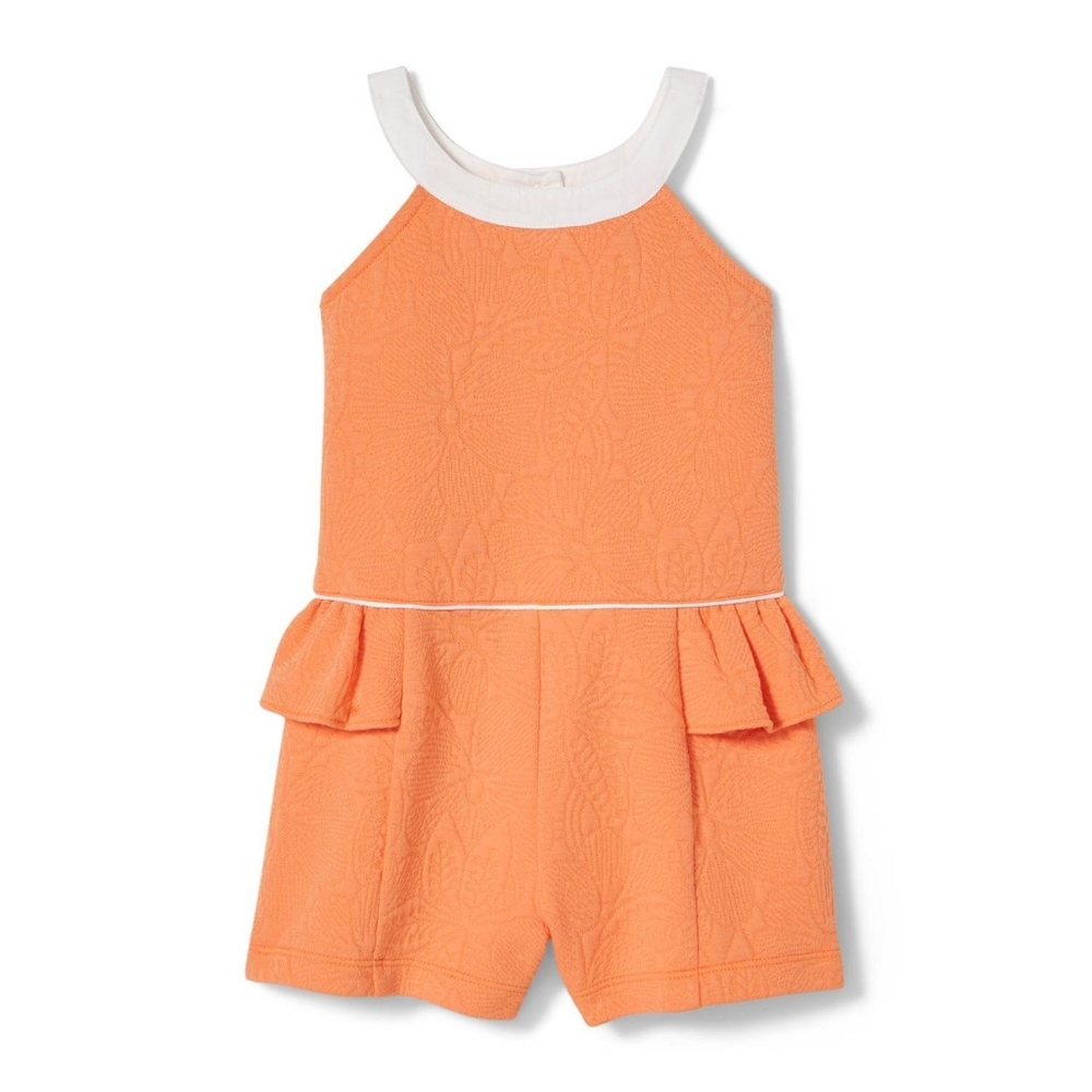 Janie and Jack Coral Orange Jacquard Romper